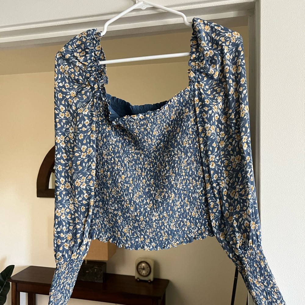 Reformation light blue printed blouse size medium